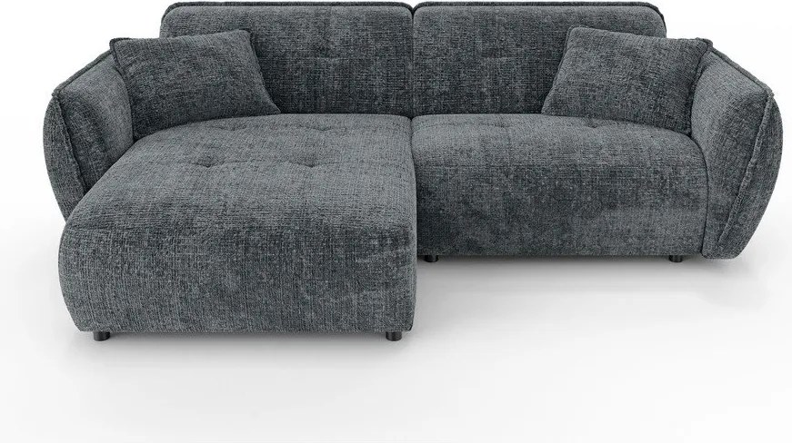 Ciemnoszary narożnik z tkaniny szenilowej (lewostronny/z szezlongiem) Nelia – Ropez