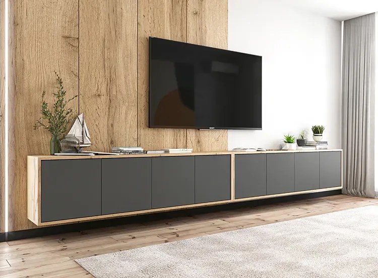 Zestaw wiszących szafek rtv dąb wotan + grafit W5-E08