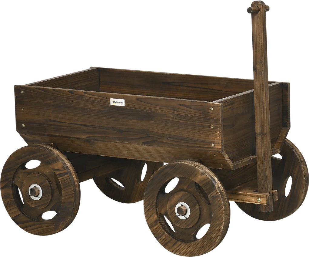 Outsunny Grządka w Drewnianym Wozie Lakier Ogniowy Przenośna Odporna na Pogodę Brązowa | Aosom PL