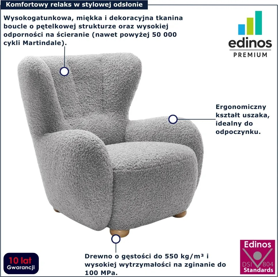 Szary fotel baranek w stylu skandynawskim F8-K85