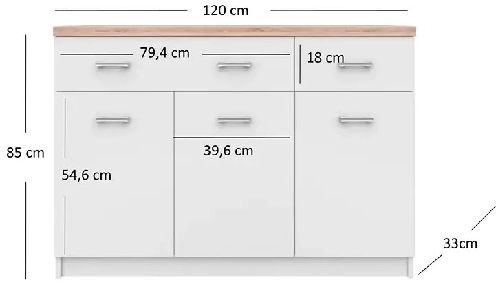 Biała Komoda Z Szafkami I 2 Szufladami 120 Cm E9-C96