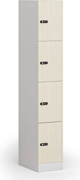Szafka skrytkowa S1, 4 schowki, 1850 x 300 x 500 mm, zamek mechaniczny z kodem, drzwi laminowane, brzoza
