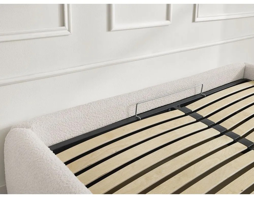 Białe tapicerowane łóżko dwuosobowe ze schowkiem/bez zagłówka ze stelażem 160x200 cm Inera – Bobochic Paris