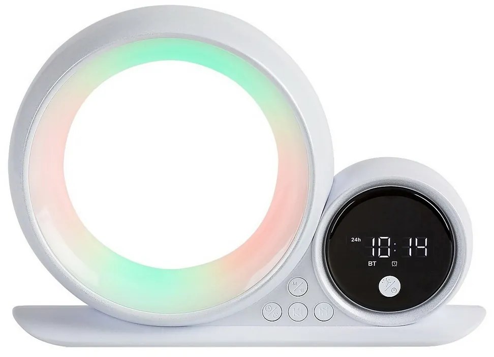 Rabalux 76109 dekoracyjna lampa stołowa Wakeway, z głośnikiem, RGB, zegarem i budzikiem