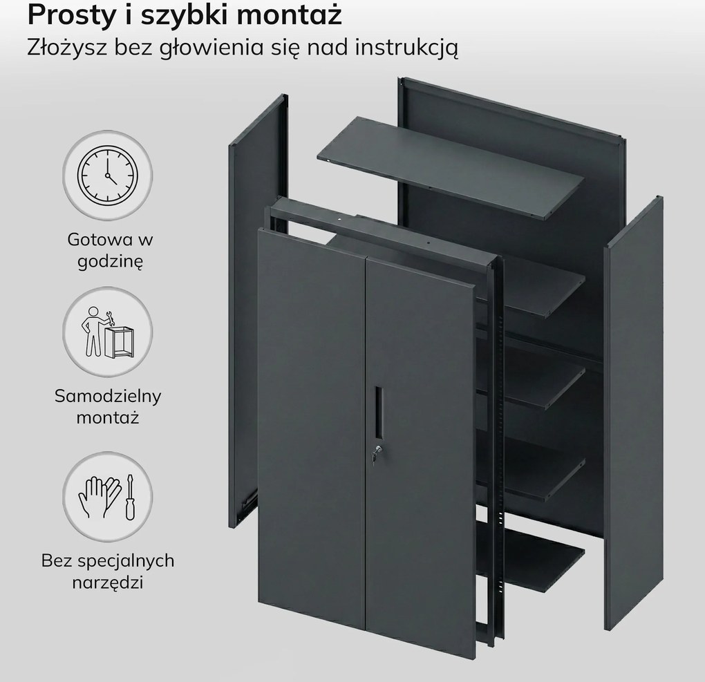 Szafa modułowa metalowa wielofunkcyjna na cokole antracytowa MEGAN 1600 x 900 x 400 mm
