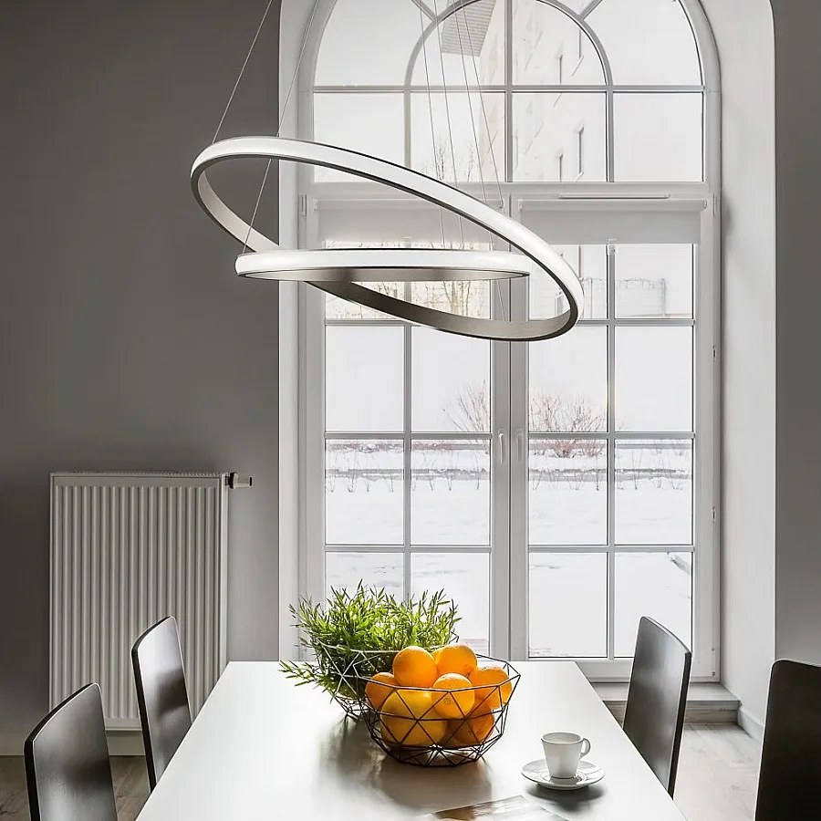 Iole S2 żyrandol LED 40 W, ściemnialny, podwójny pierścień z tytanu, ciepłe światło 3000 K, 2000 lm