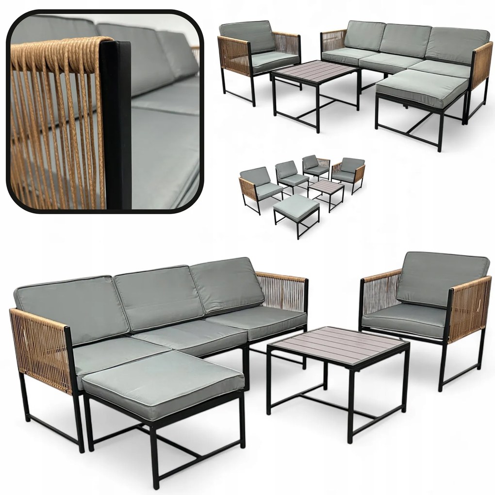 Dwustronny narożnik ogrodowy Serena, zestaw mebli, szary stolik