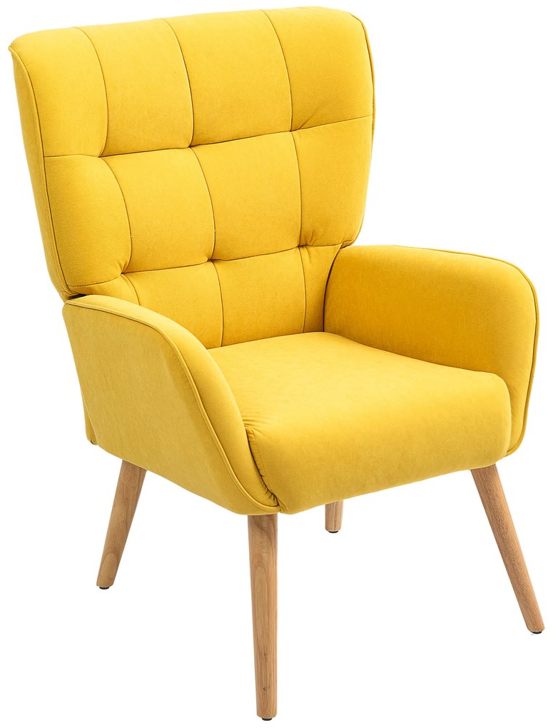 HOMCOM Fotel tapicerowany, fotel do salonu z pikowaniem, miękka obicia o wyglądzie aksamitu, do 120 kg, Żółty