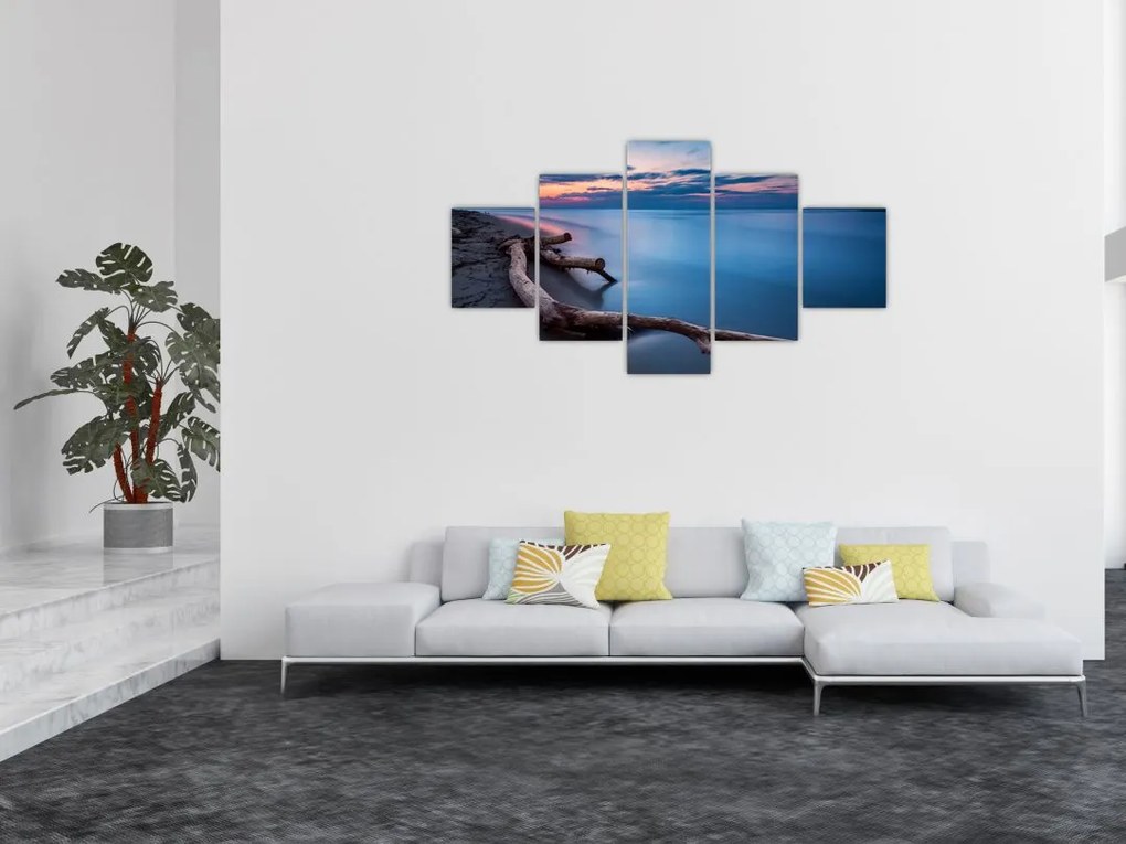 Obraz plaży o zachodzie słońca (125x70 cm)