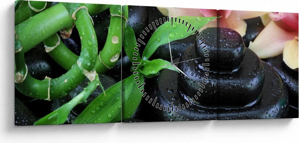 Obraz - Kamienie i orchidee (z zegarem) (90x30 cm)