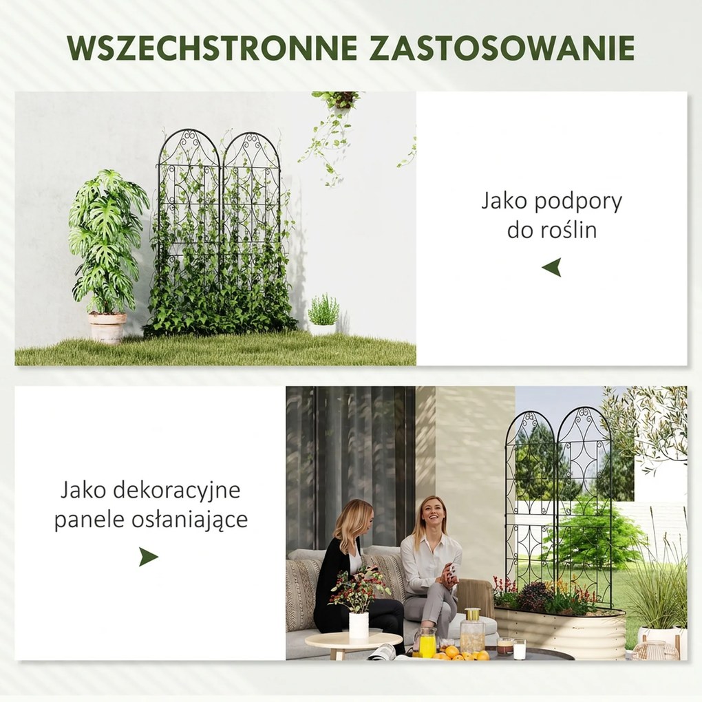 Outsunny Pergola Metalowa 2 szt. Wkopywana, Antykorozyjne Wsparcie dla Roślin Pnących 50x150 cm, Czarna