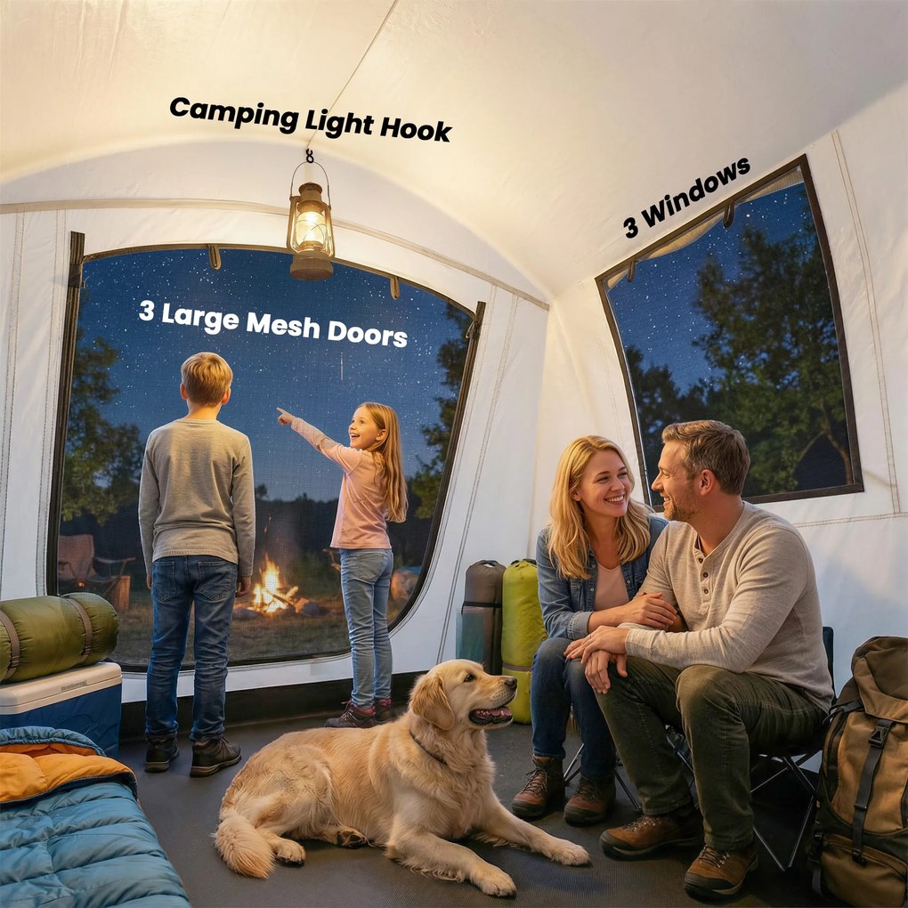 Outsunny Nadmuchiwany namiot dla 2-4 osób, szybkie rozstawianie, outdoorowy namiot z pompką, oknami z siatki, szpilkami i daszkiem | Aosom PL