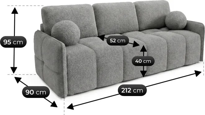 Sofa PURE Rozkładana Dwuosobowa Ciemnoszara Boucle Japandi