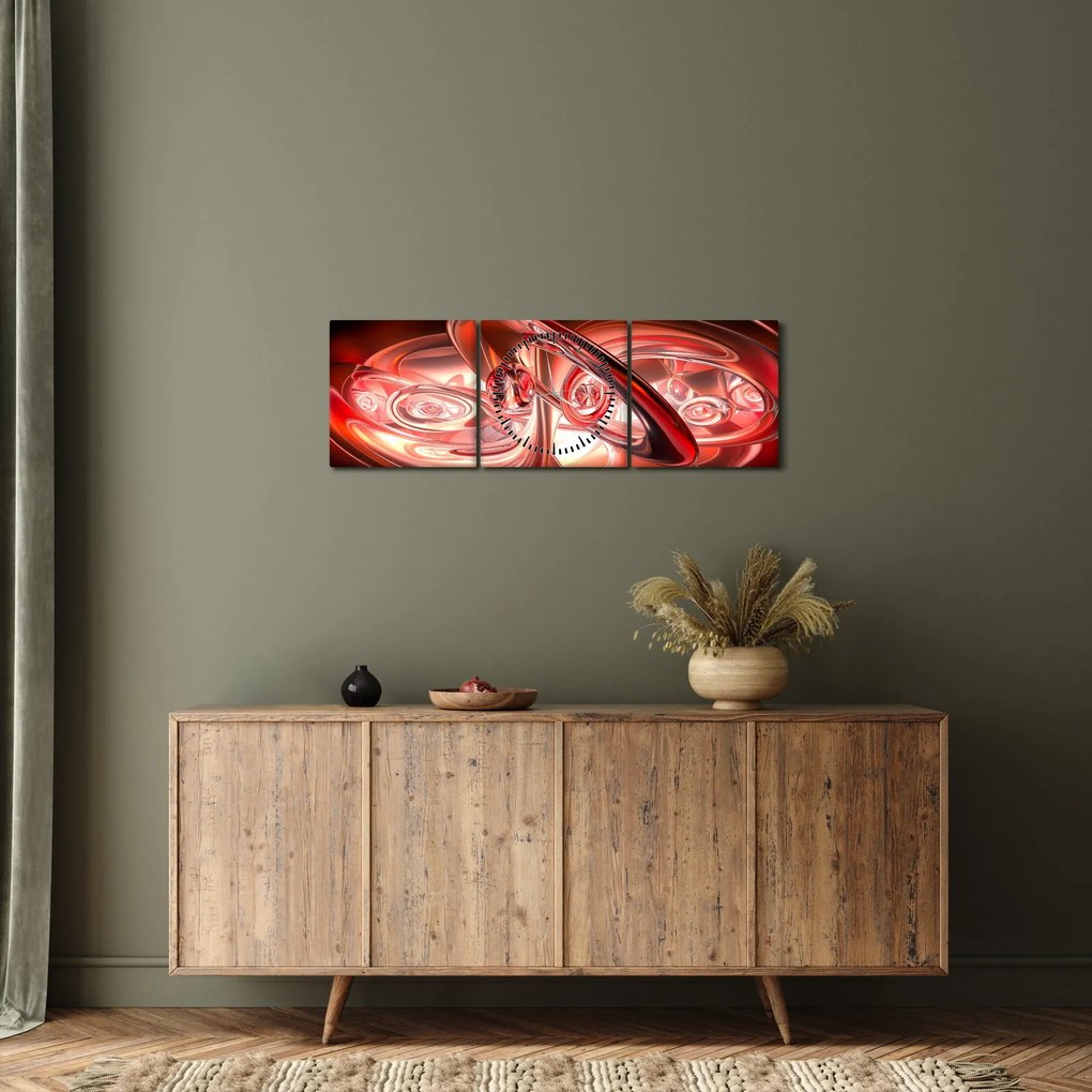 Obraz - czerwone kształty (z zegarem) (90x30 cm)