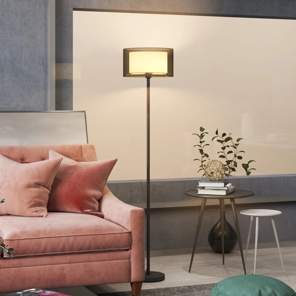 Lampa Stojąca HOMCOM z Dwukolorowym Abażurem, Metal, Czarno-Biały, z Przełącznikiem Nożnym