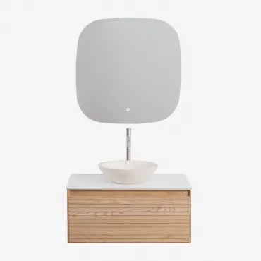 Zestaw Wiszących Mebli Łazienkowych Z Drewna Jesionowego Tedrik Popielaty Brąz & Cement Okrągły Biały Ø40 - Sklum