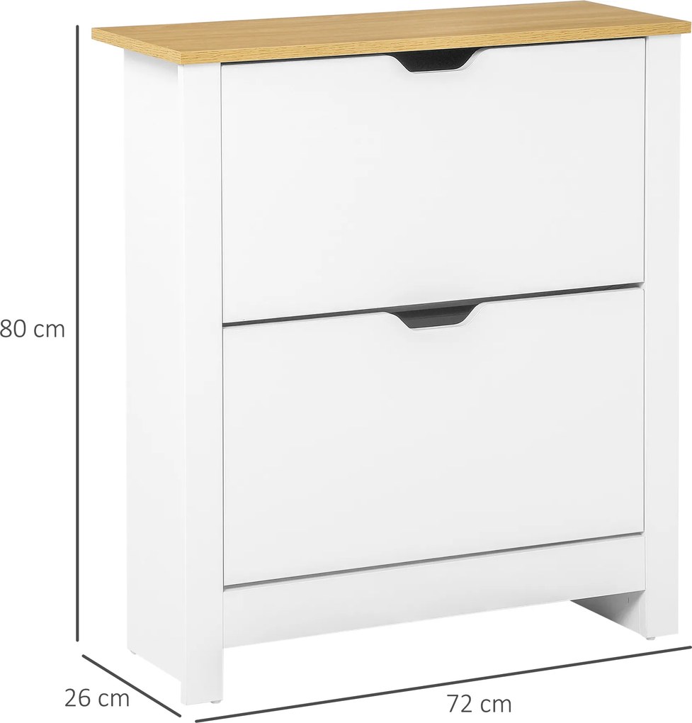 HOMCOM Szafkowy regał na buty, 2 komory, 12 par butów, 72 cm x 26 cm x 80 cm, Biały + Brąz