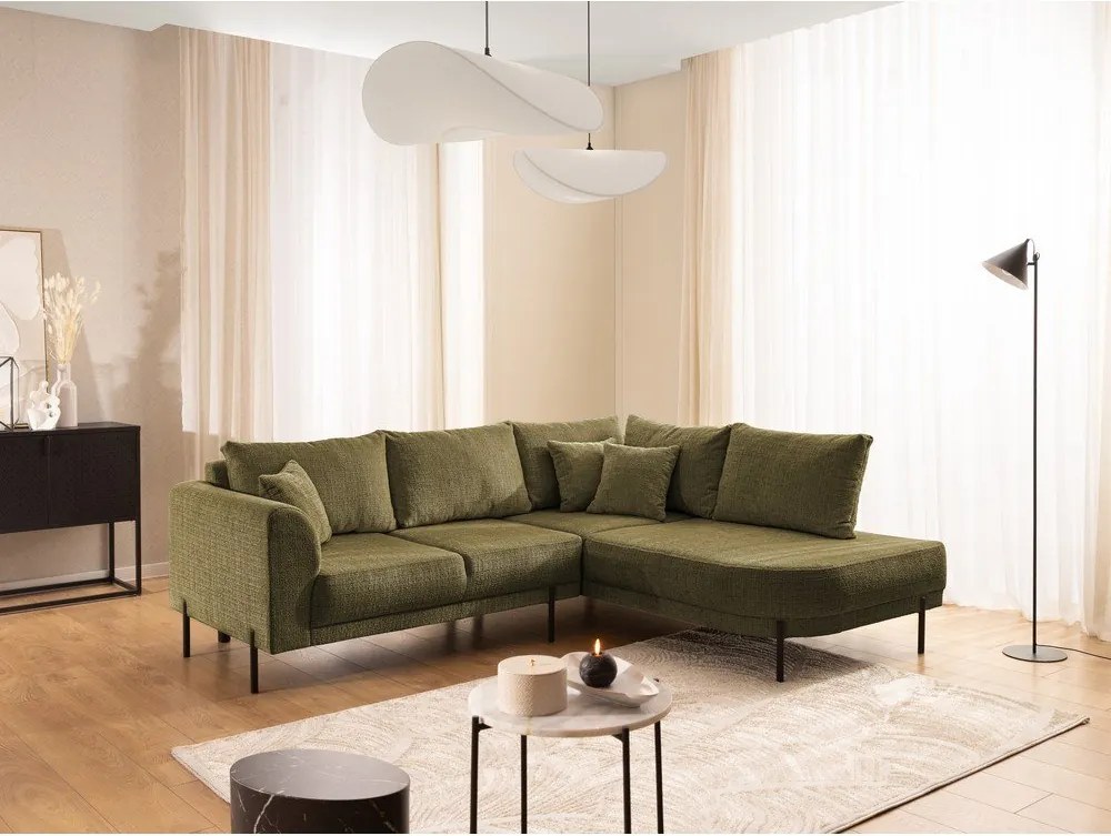 Zielony narożnik z tkaniny szenilowej (prawostronny/w kształcie litery L) Mauris – Ropez