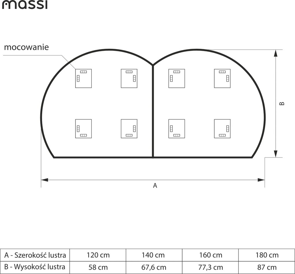 Lustro dekoracyjne z podświetleniem MOON Twin LED| Różne rozmiary | Różne kolory : Kolor tafli szkła - Srebrny, Rozmiar - 180x87