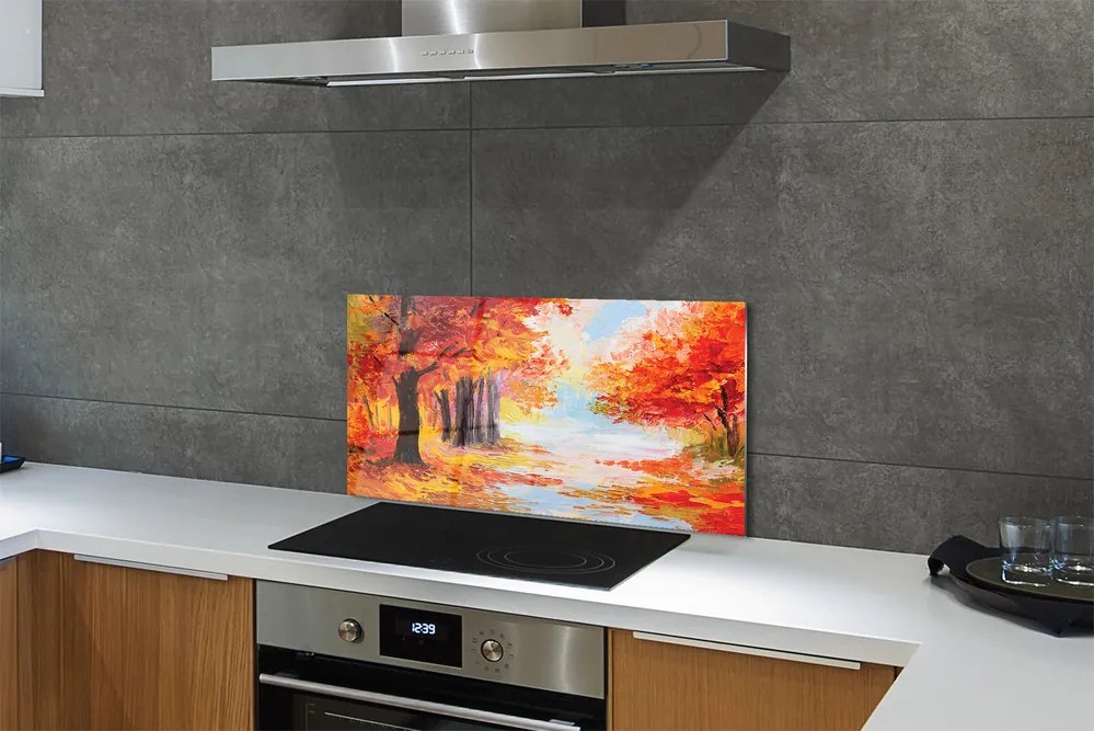 Szklany Panel Jesienne Liście na Drzewie