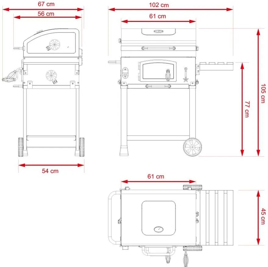 Avenberg Grill wielofunkcyjny BBQ Genius + ruszt żeliwny + kamień do pizzy, 70 x 103 x 105 cm