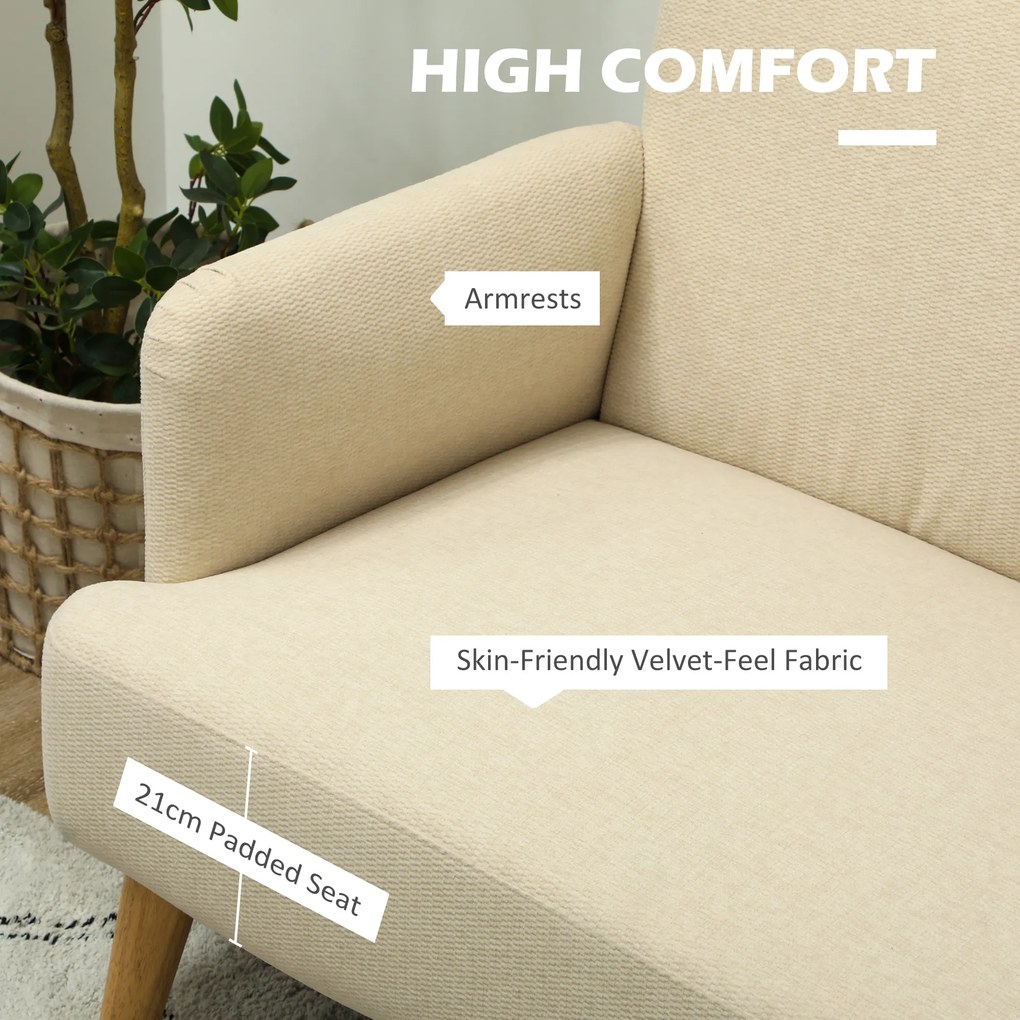 HOMCOM Dwumiejscowa Sofa, kompaktowa, przyjazna dla skóry, do 240 kg, 130x74x79 cm, Kremowa