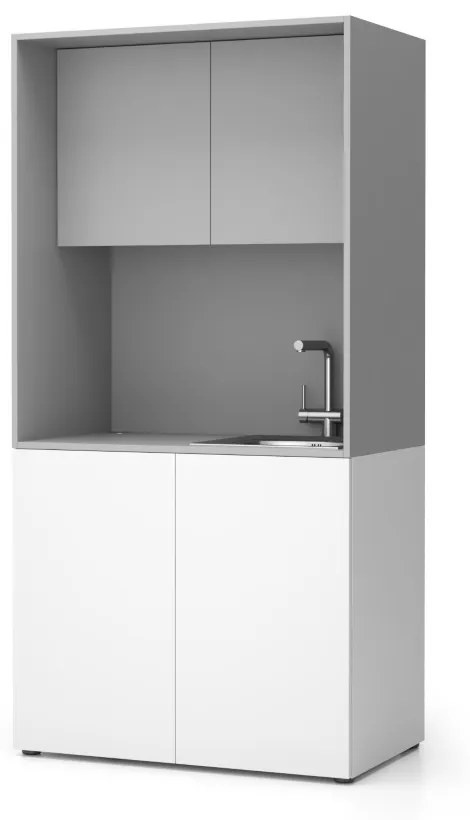 Kuchnia biurowa NIKA ze zlewem i kranem 1000 x 600 x 2000 mm, szary, prawe