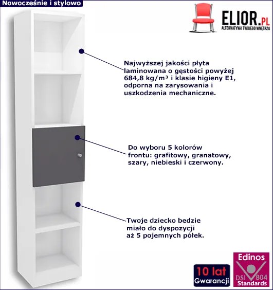Biało-grafitowy regał dziecięcy Erwa 12X - 5 kolorów