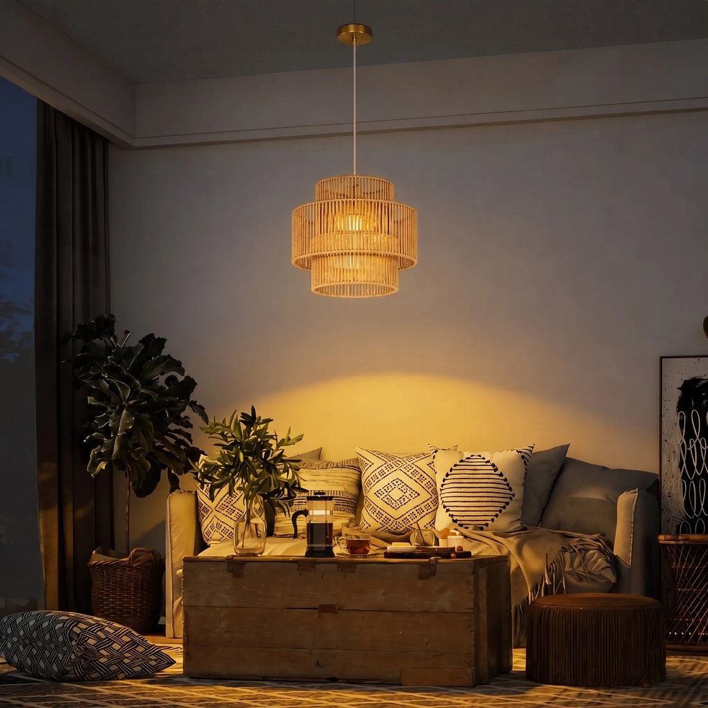 HOMCOM Lampa wisząca, 3-stopniowy abażur, metal, sznurek konopny, jasnobrązowy | Aosom PL