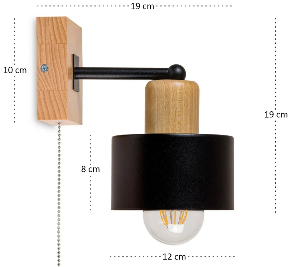 Czarny kinkiet LED SHWD-SC10x10BU jednopunktowy z litego drewna z włąc