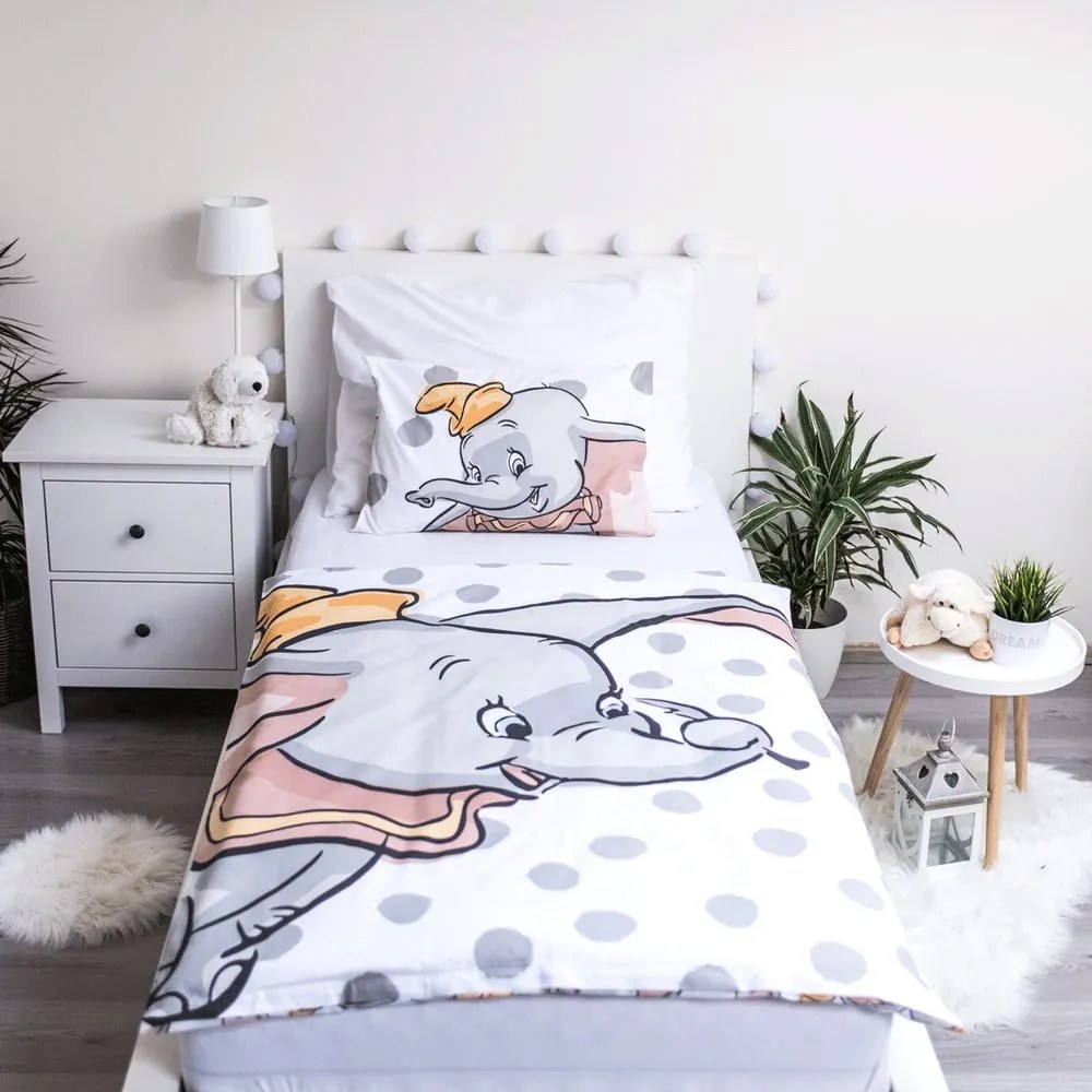 Biała/szara bawełniana pościel dziecięca do łóżeczka 100x135 cm Dumbo "Dots" – Jerry Fabrics