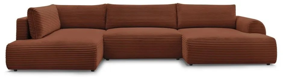 Ceglasty sztruksowy rozkładany/ze schowkiem narożnik (lewostronny/w kształcie litery U) Lucien – Bobochic Paris