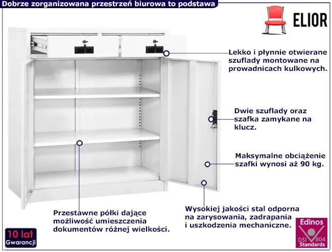 Biała stalowa szafka biurowa na klucz - Nollo