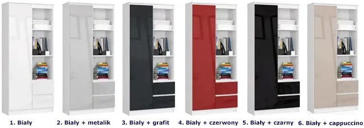 Nowoczesny regał z szufladami biały + czarny połysk - Tiare 4X