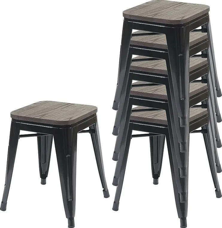 Taboret MCW-A73 (zestaw 6 sztuk) Drewniane siedzisko,  czarny