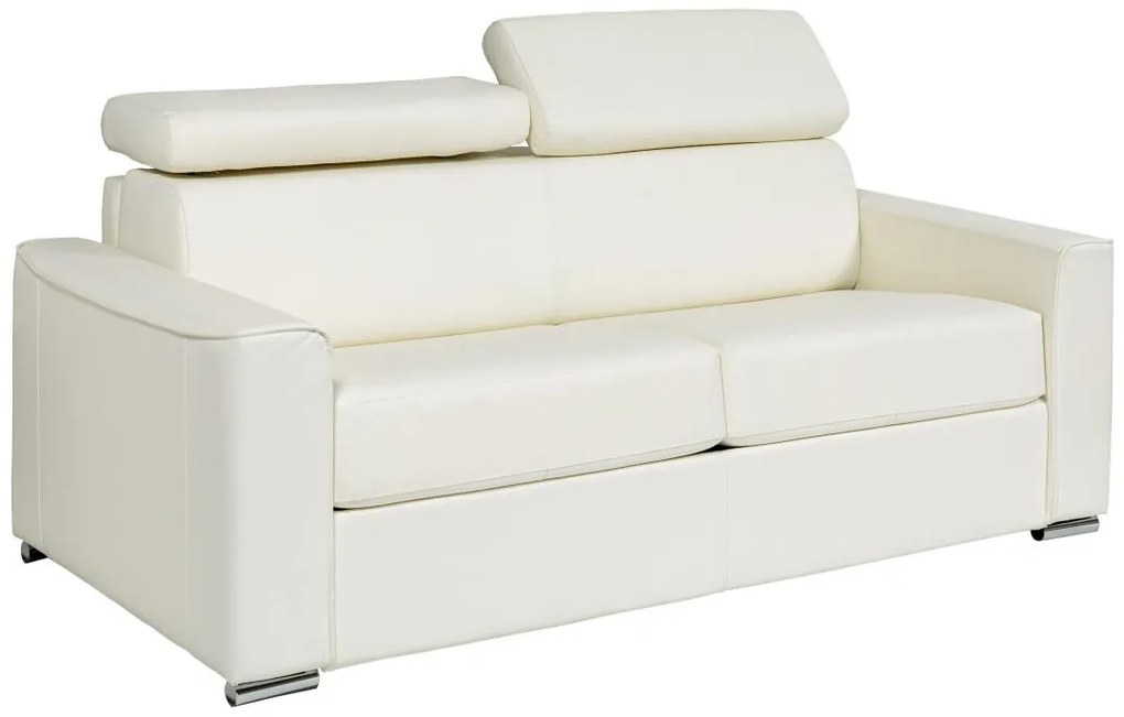 Kanapa 3-osobowa rozkładana typu express z białej skóry bawolej - Miejsce do spania 140 cm - Materac 22 cm z pamięcią kształtu - VIZIR