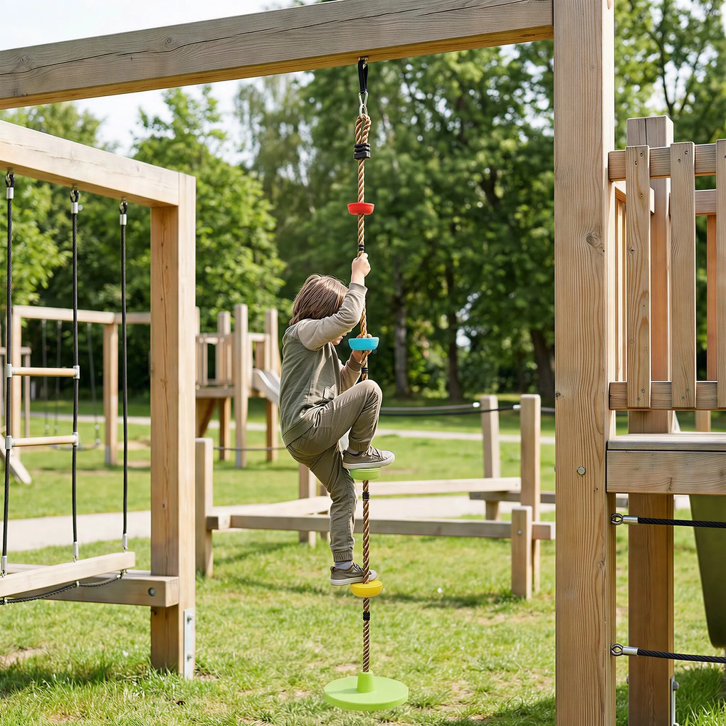 AIYAPLAY Ninja Line Zestaw Slackline dla Dzieci z Huśtawką, Platformami, Zestaw do Zabawy na Zewnątrz dla Dzieci w Wieku 3-8 Lat Zielony | Aosom PL