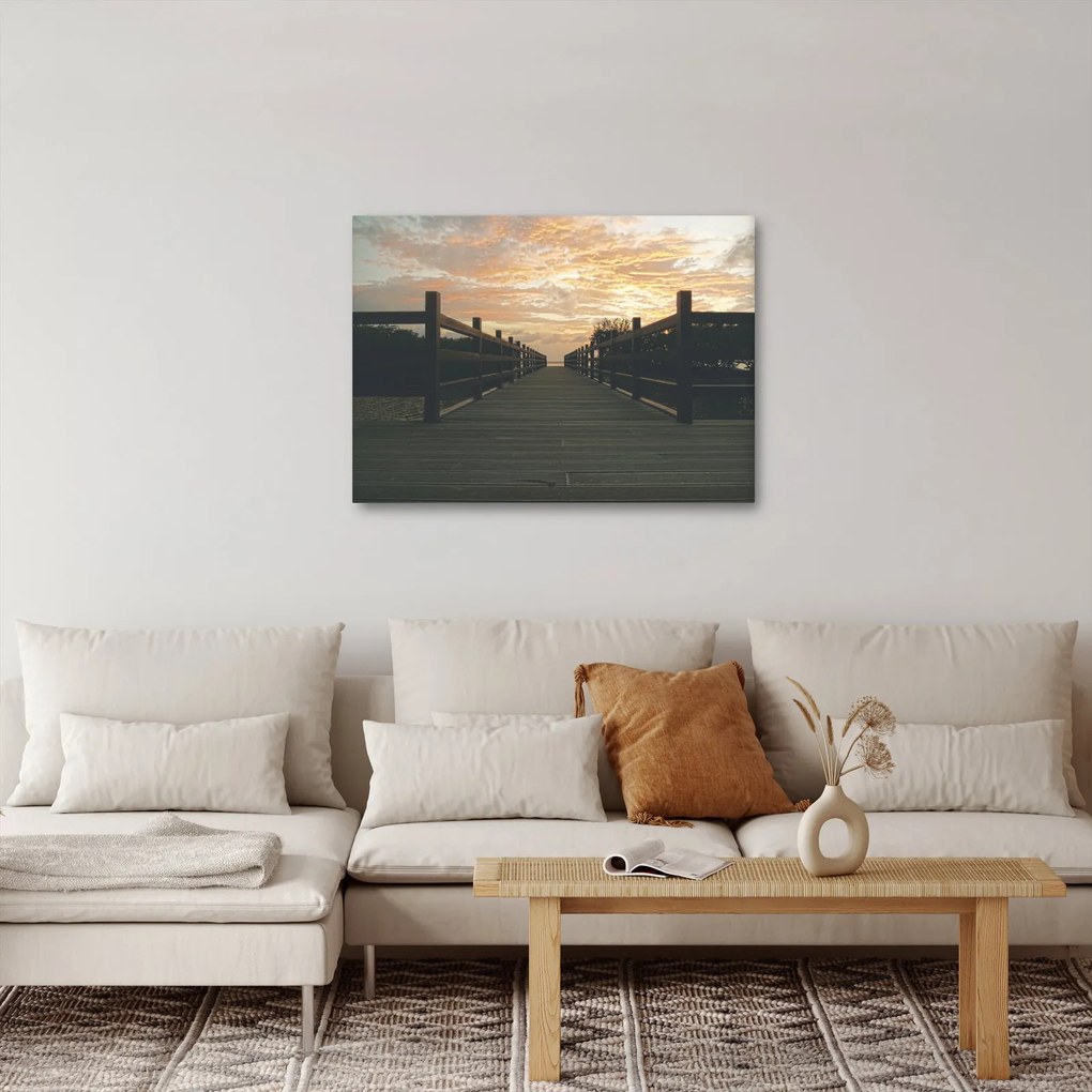 Obraz drewnianego pomostu nad jeziorem (70x50 cm)