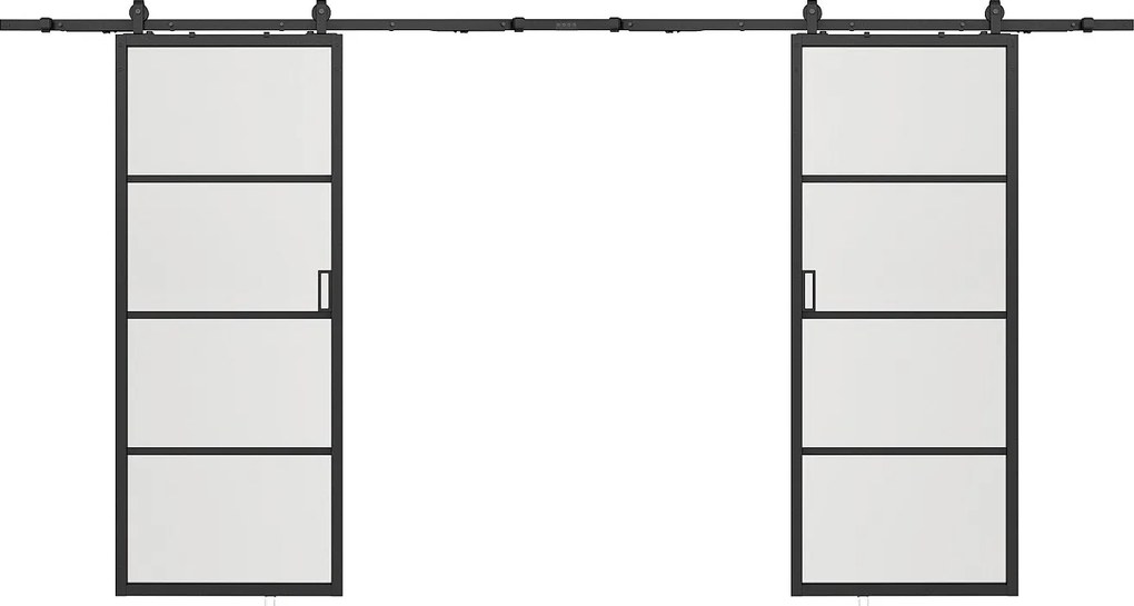 Drzwi przesuwne naścienne podwójne - aluminium i matowe szkło hartowane - 2 x wys. 205 x szer. 93 cm - SINCA II