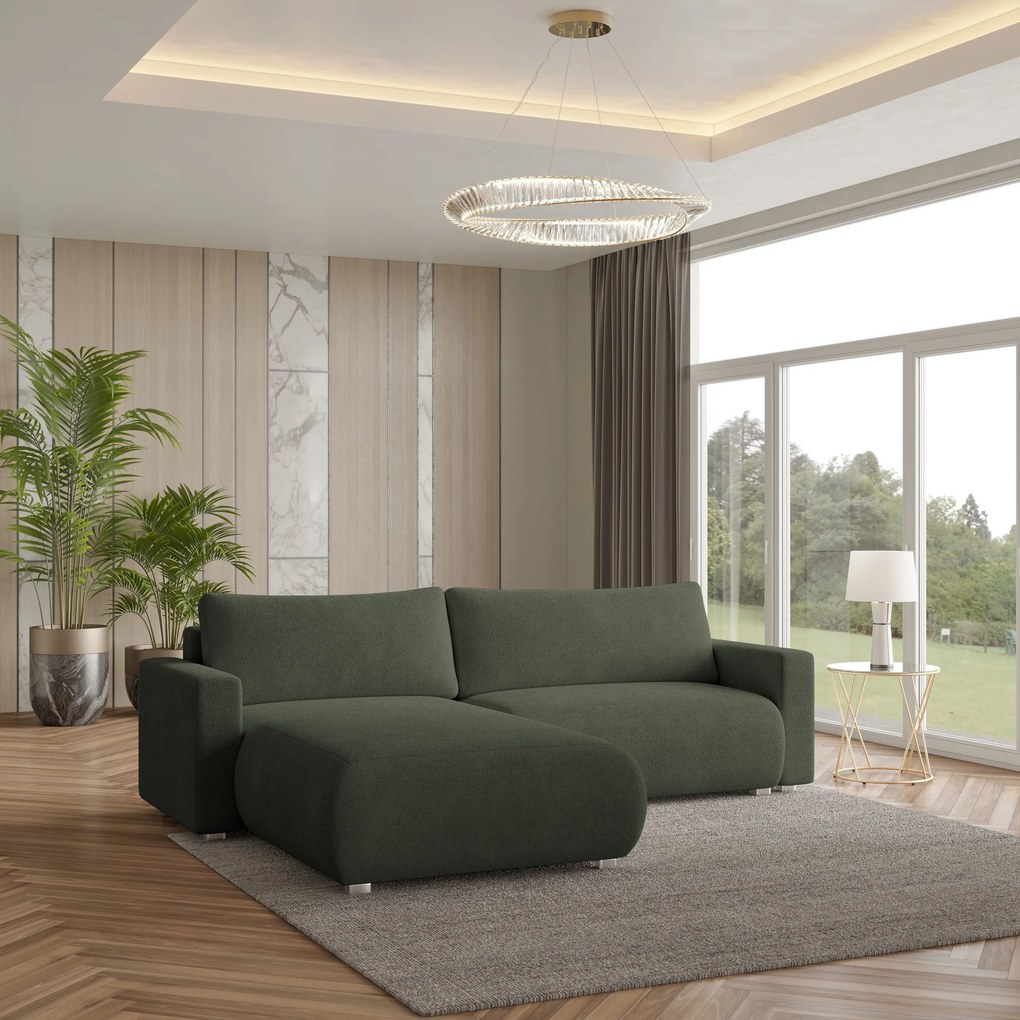 Masseno Narożnik TURIN z funkcją spania i pojemnikiem na pościel Narozniki L, Rozkładana sofa - Zielony, NOW OR NEVER 37