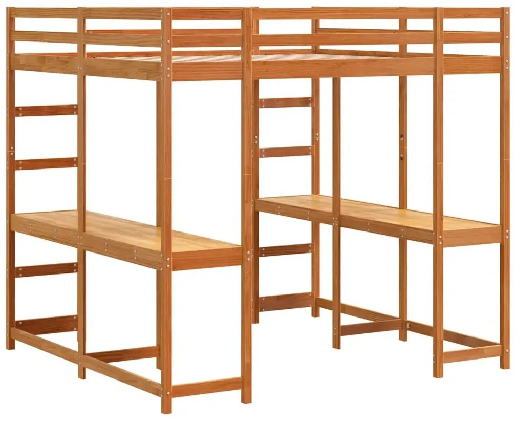 Brązowe łóżko piętrowe z biurkiem na dole 160x200 N7-T64