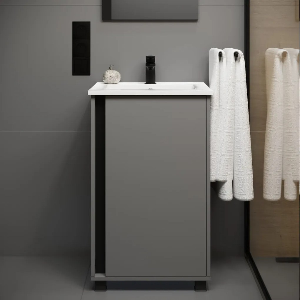 Zestaw Szafka z umywalką FOX 49 cm chinchilla szara/czarna KROFAM