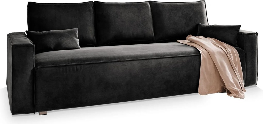 Masseno Sofa ALATRI z funkcją spania i pojemnikiem na pościel, Rozkładana sofa - Czarny, MONOLITH 95