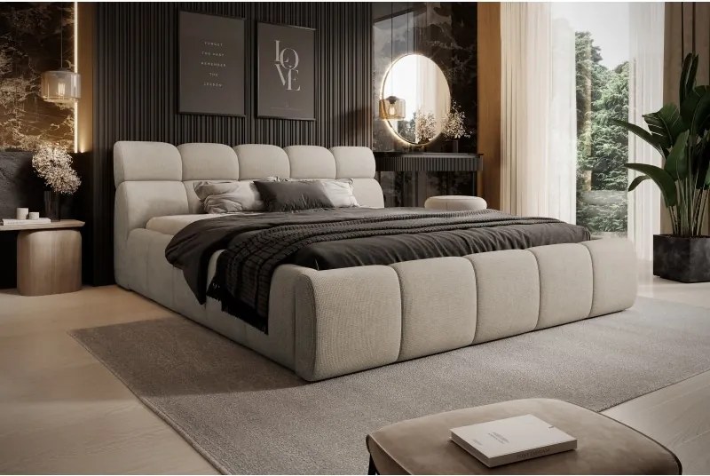Łóżko GIULIA tapicerowane z pojemnikiem na pościel kolor Beżowy WERSAL