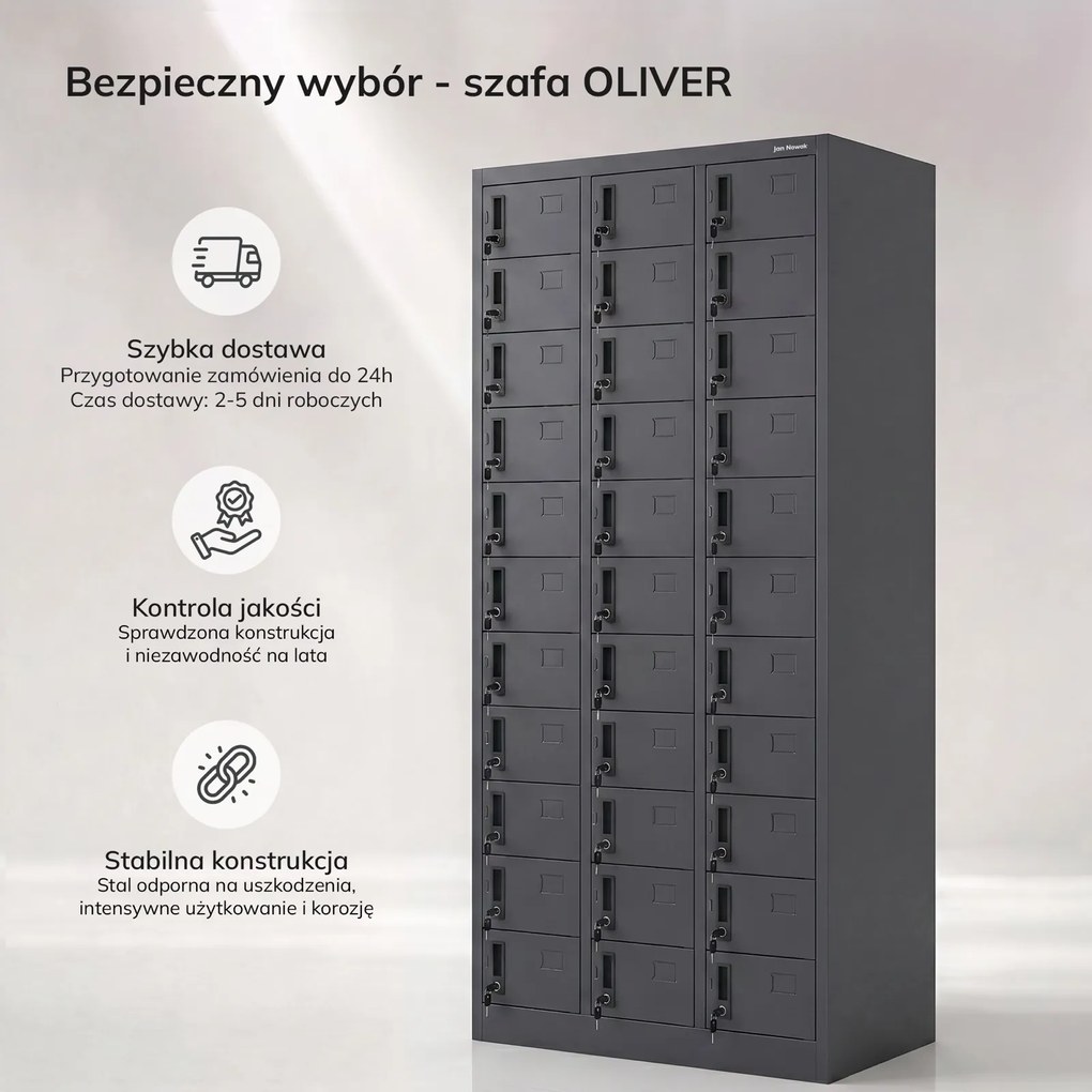 Metalowa szafa skrytkowa, depozytowa Oliver, 90x45x185 cm, kolor antracyt