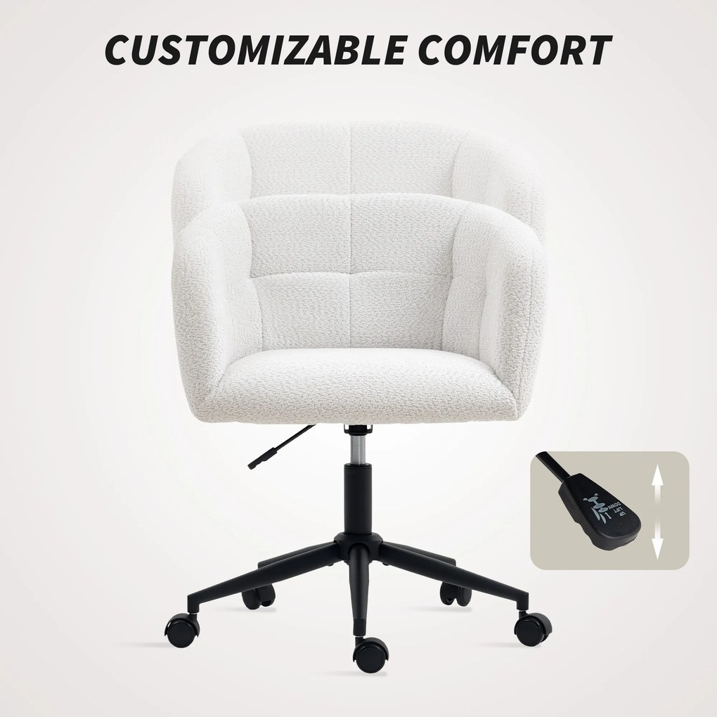 HOMCOM Fotel biurowy z tapicerką z aksamitu, designem wanny, krzesło obrotowe na kółkach, stalowa podstawa, kremowy+czarny