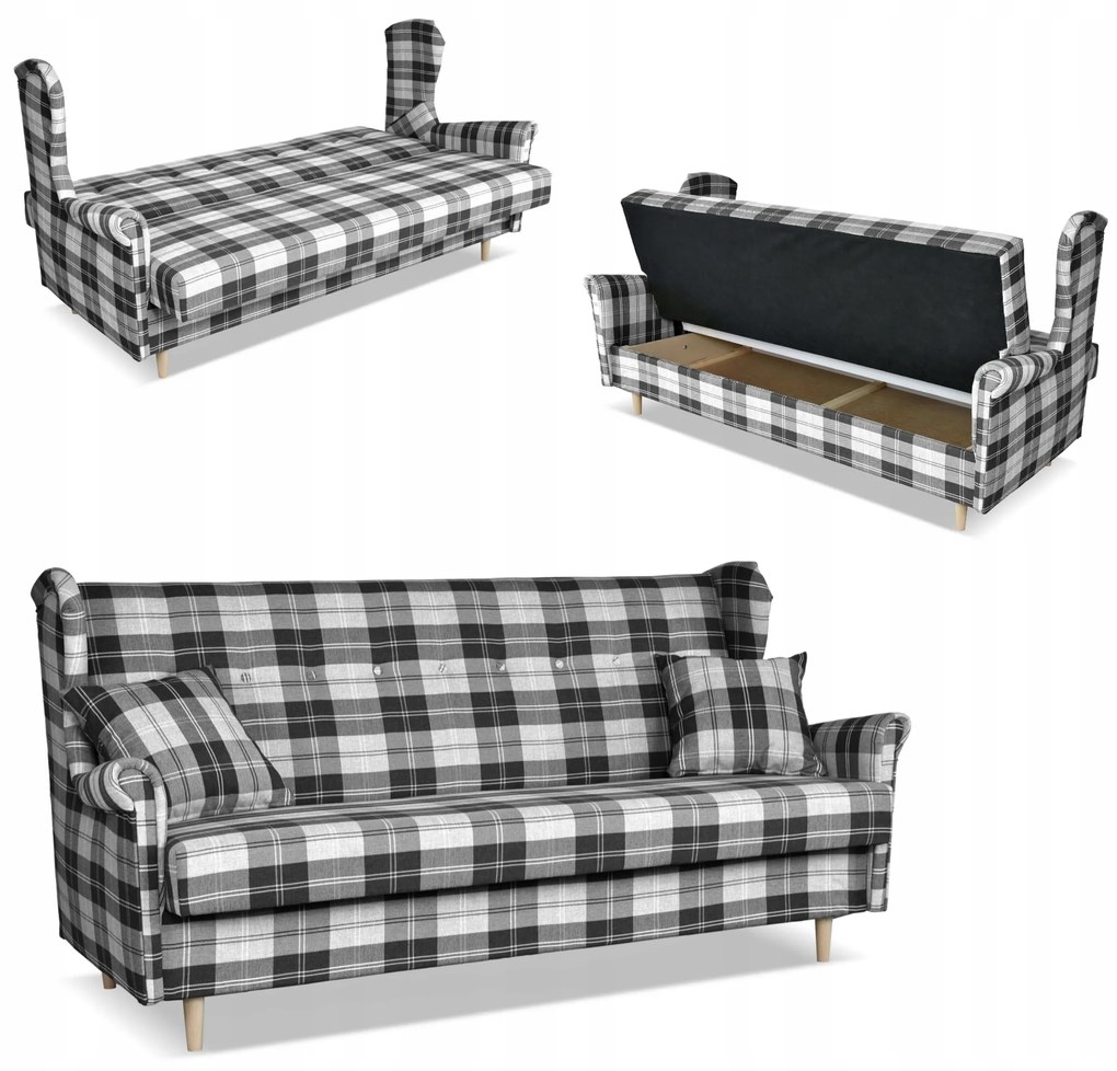 Sofa Uszak FELDA rozkładana fspania Family meble krata granatowo - biała