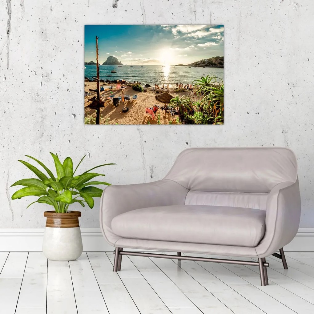 Obraz na szkle - Plaża z ludźmi (70x50 cm)