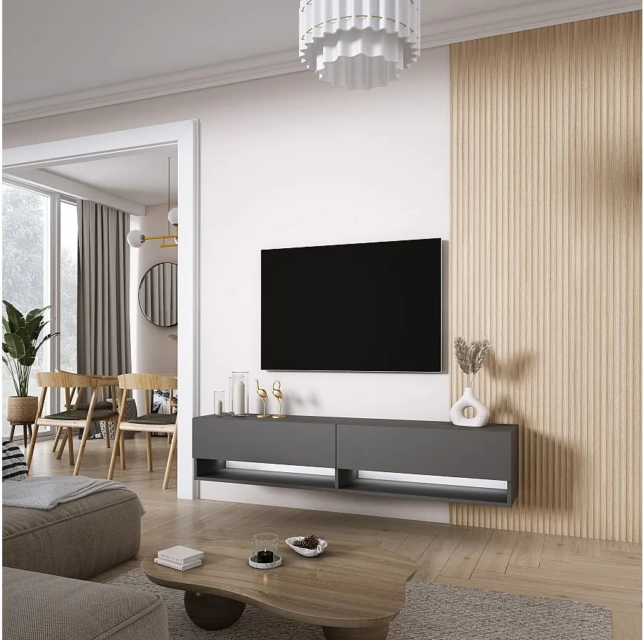 Szafka pod telewizor 170 cm Antracyt, LED biały, 170 × 32 × 34 cm