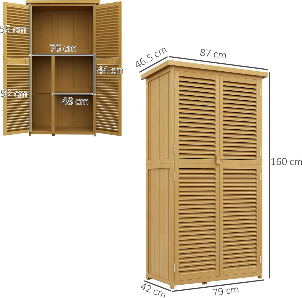 Outsunny Szafka Ogrodowa Wodoodporna, 2 Drzwi z Zamkiem, Drewno Sosnowe, 87D x 46,5S x 160W cm, Jasnożółty